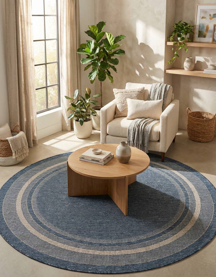 Detail image of 6' x 6' Washable Border Indoor / Outdoor Round Rug