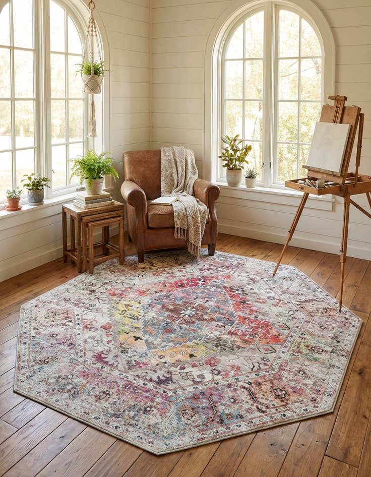 Detail image of 7' 10 x 7' 10 Washable Yara Octagon Rug