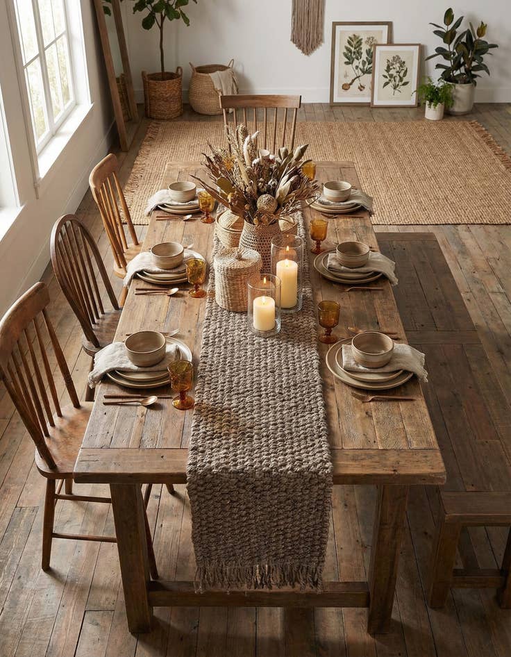 Detail image of 1' 2 x 10' Hand Woven Chunky Jute Table Runner Rug