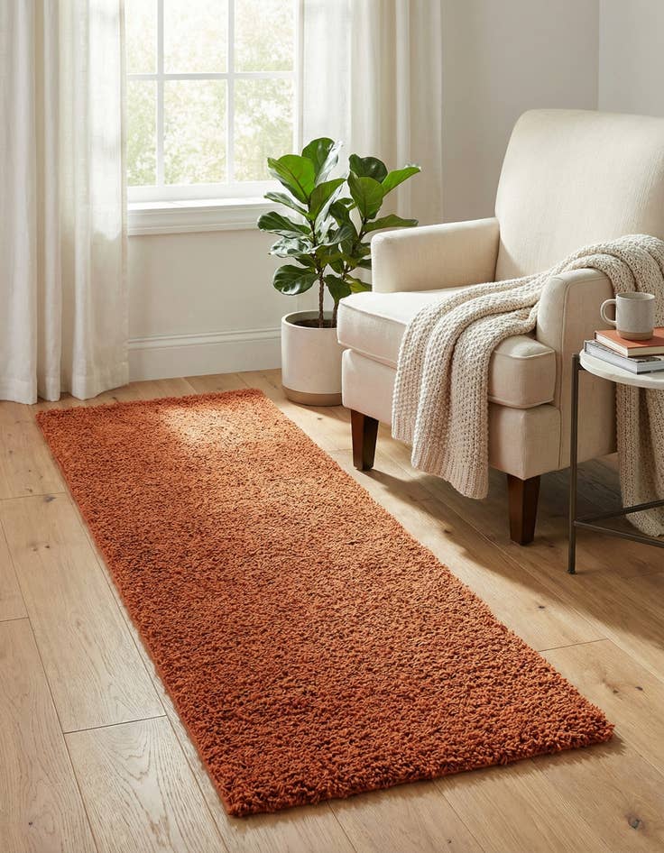 Detail image of 2' x 6' Solid Shag Runner Rug