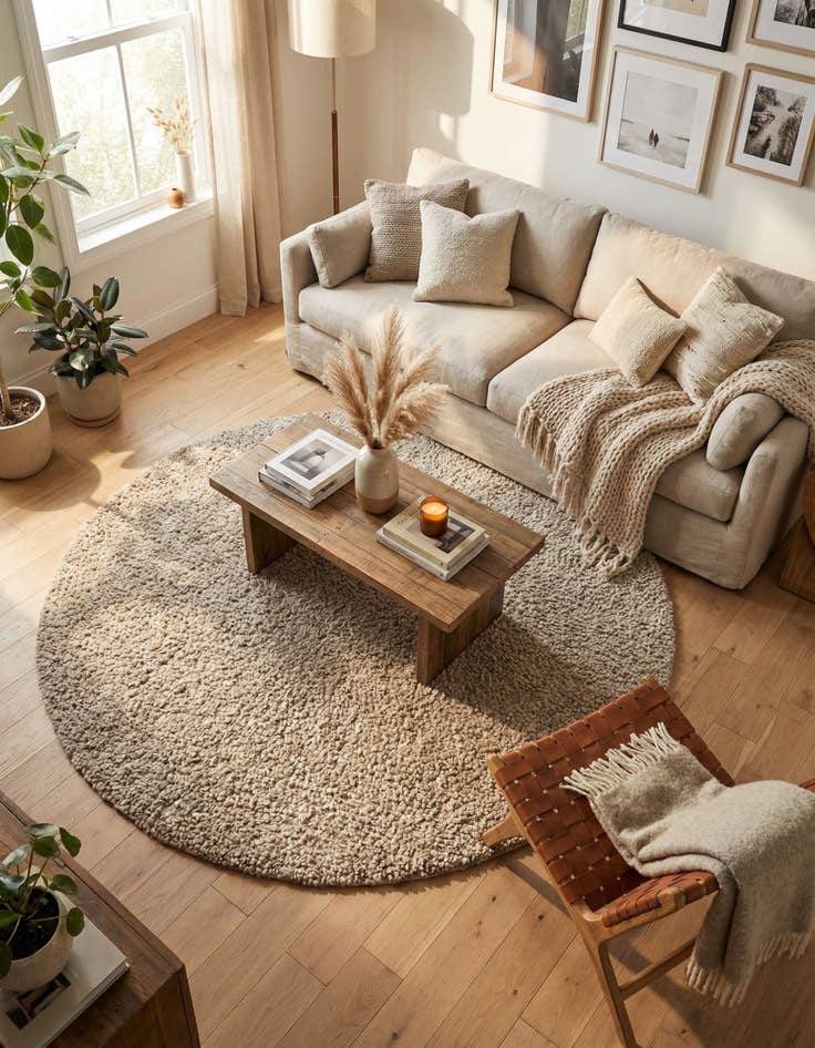 Detail image of 6' 1 x 6' 1  Hand Woven Haka Deluxe Shag Round Rug