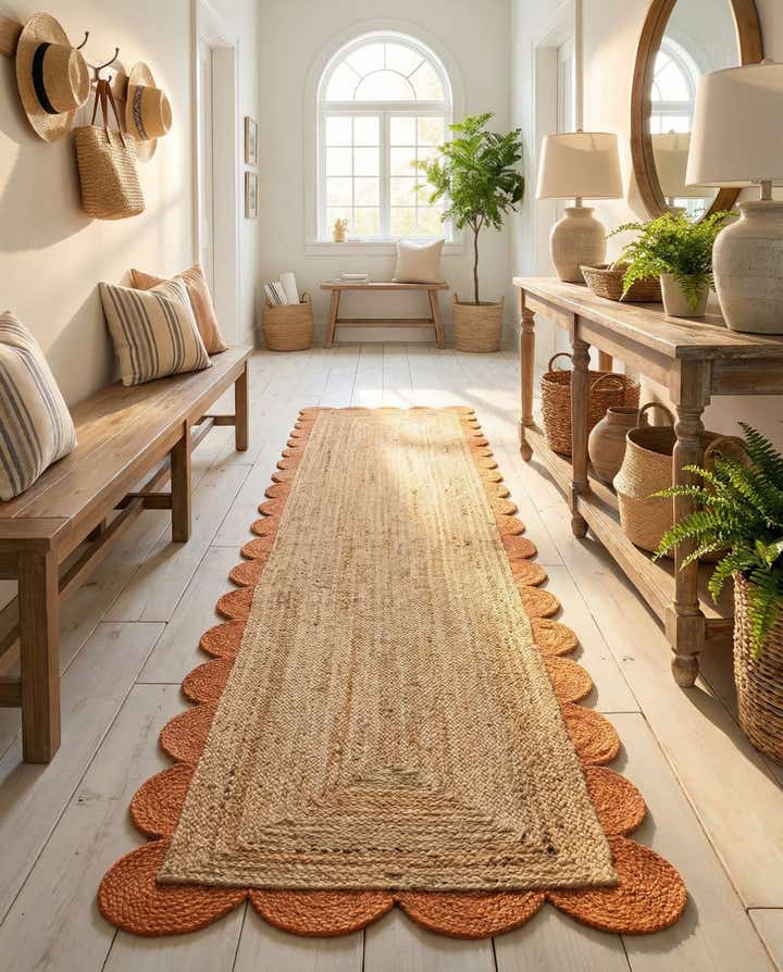 2' 7 x 10' Handmade Scallop Braided Jute Runner Rug