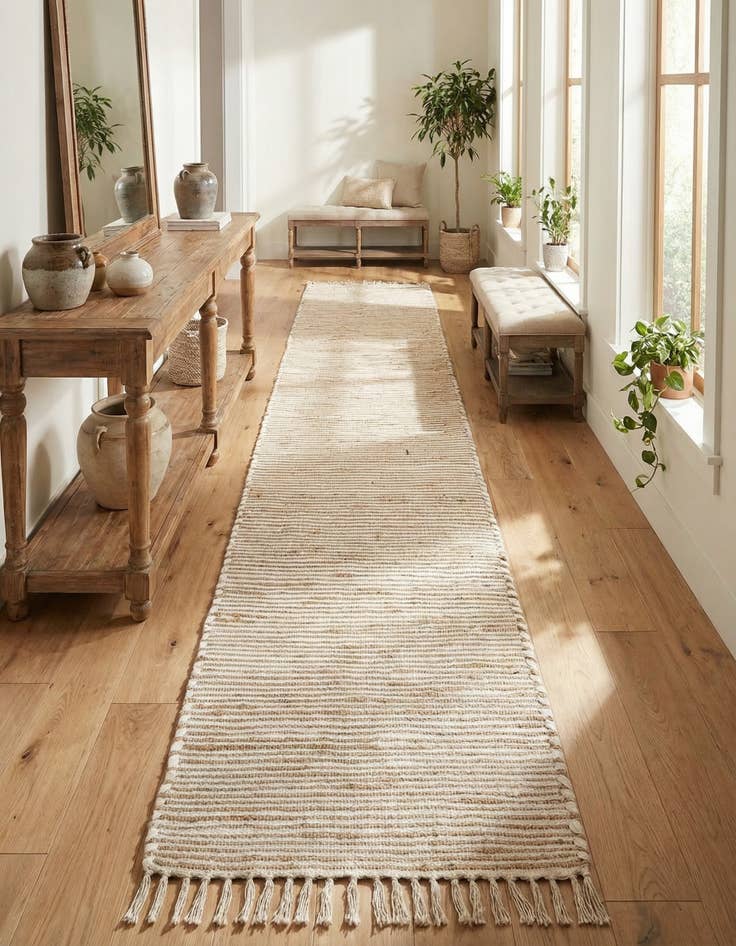 Detail image of 2' 7 x 13' 1  Hand Woven Chindi Jute Runner Rug