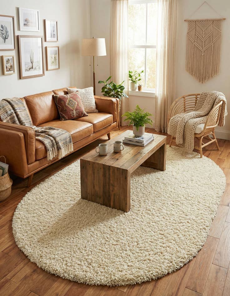 Detail image of 5' 3 x 8' Solid Shag Oval Rug