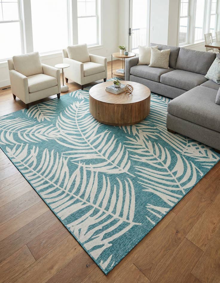 Detail image of 10' x 10' Washable Botanical Indoor / Outdoor Square Rug