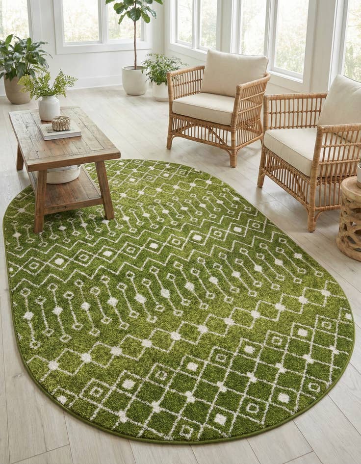 Detail image of 5' 3 x 8' Moroccan Trellis Oval Rug