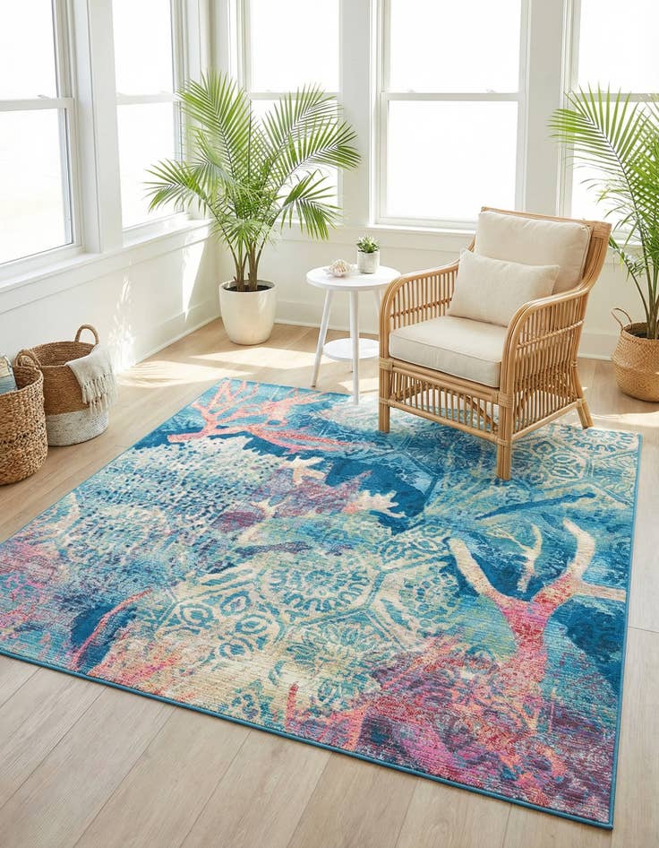 Detail image of 6' x 6' Washable Coastal Indoor / Outdoor Square Rug