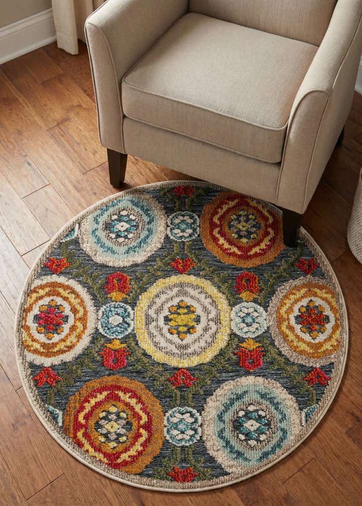 3' x 3' Easy-Clean Casablanca Indoor / Outdoor Round Rug