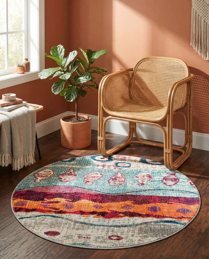 3' 3 x 3' 3 Washable Vivid Round Rug