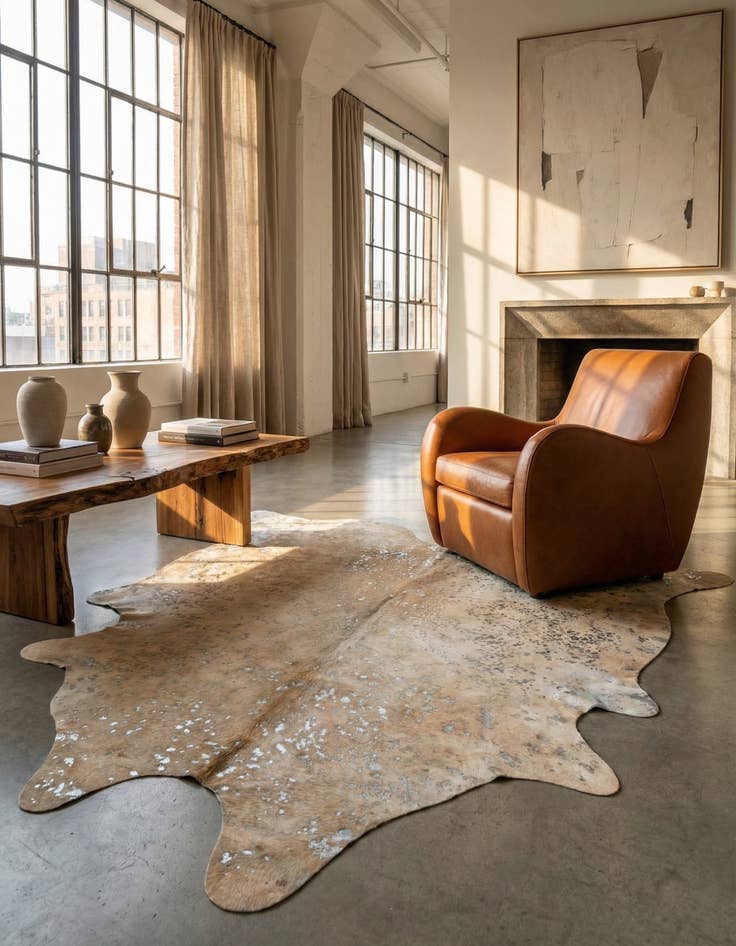 Detail image of 7' 1 x 7' 9 Cowhide Leather Square Rug