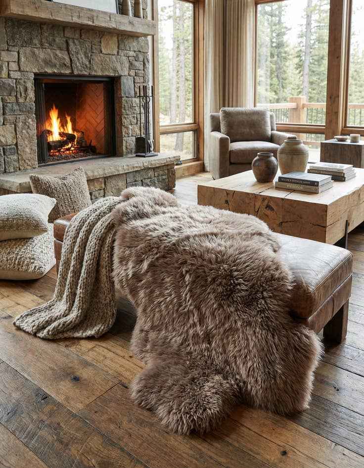 Detail image of 3' 3 x 6' Natural Sheepskin Freeform Rug