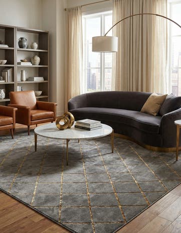 Gray and Gold Vogue Geo Square Rug