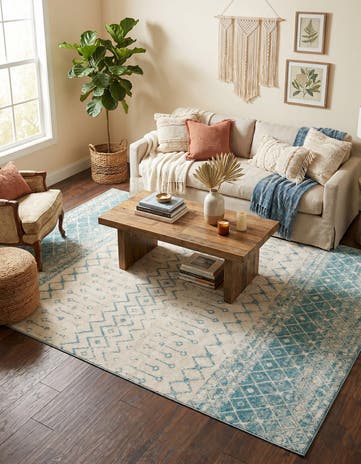 Ivory Blue Moroccan Trellis Rug