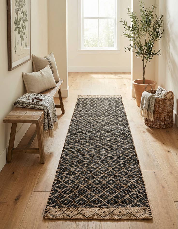 Detail image of  2' 7 x 10'  Hand Woven Chindi Trellis Runner Rug