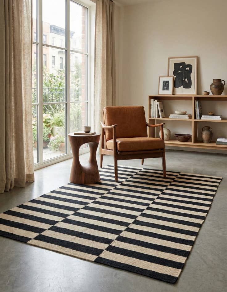 Detail image of 4' 3 x 5' 10 Hand Woven Kilim Modern Wool Rug