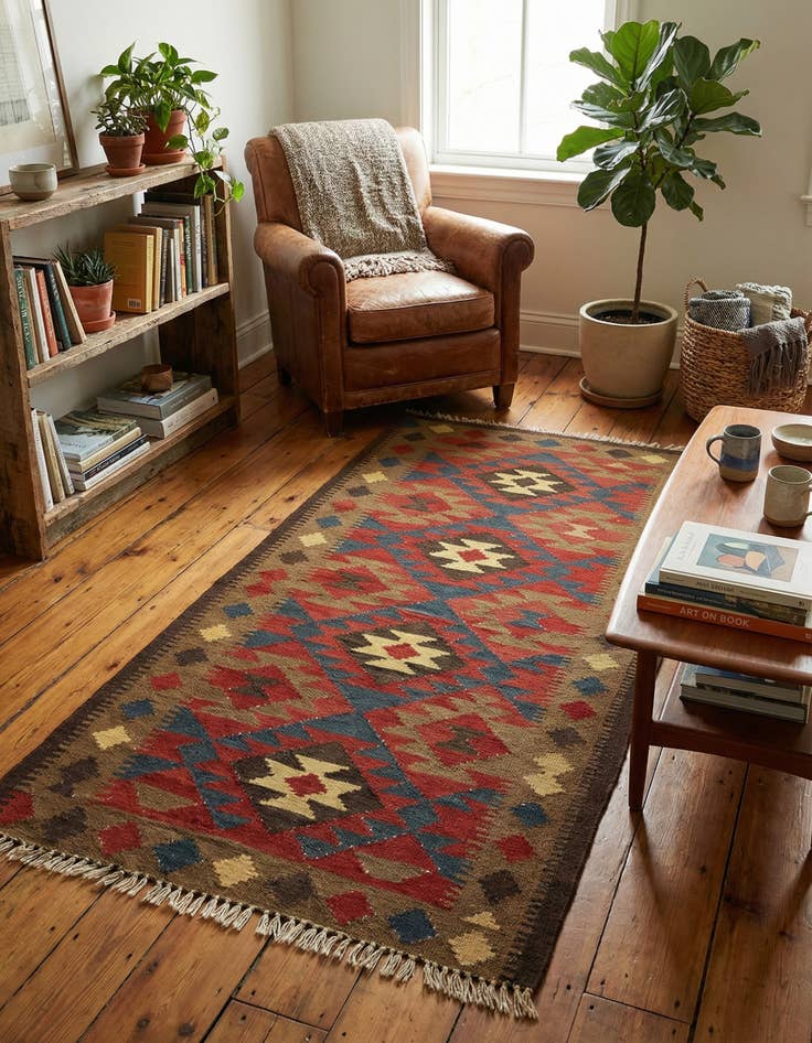 Detail image of 3' 3 x 6' 4 Hand Woven Kilim Maymana Wool Rug