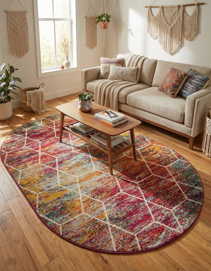 Detail image of 5' 3 x 8' Lattice Frieze Oval Rug