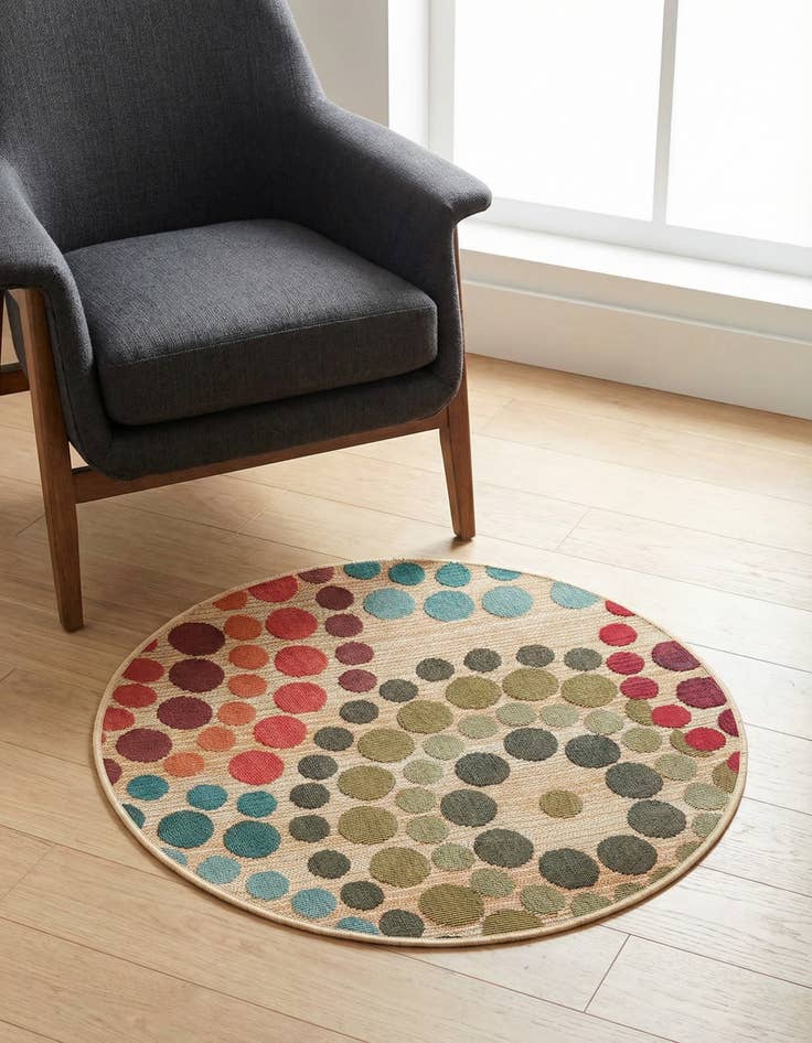 Detail image of 2' 7 x 2' 7  Washable Modern Indoor / Outdoor Round Rug