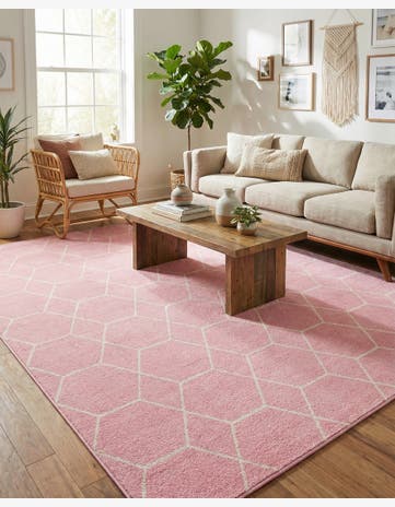 Light Pink Lattice Frieze Rug