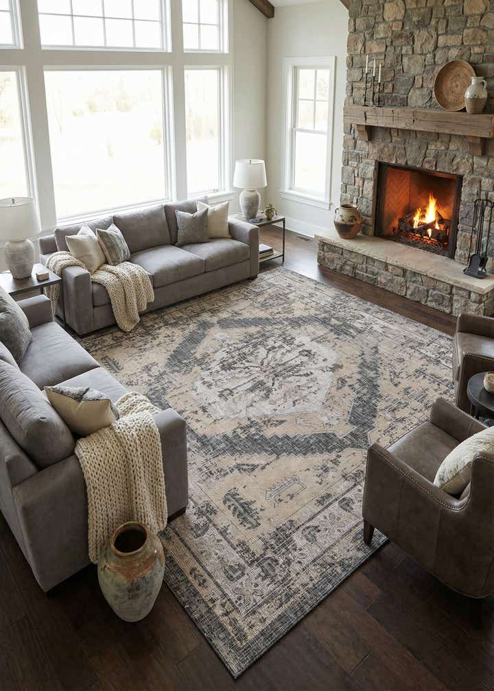 13' x 13' Easy-Clean Traditional Indoor / Outdoor Square Rug