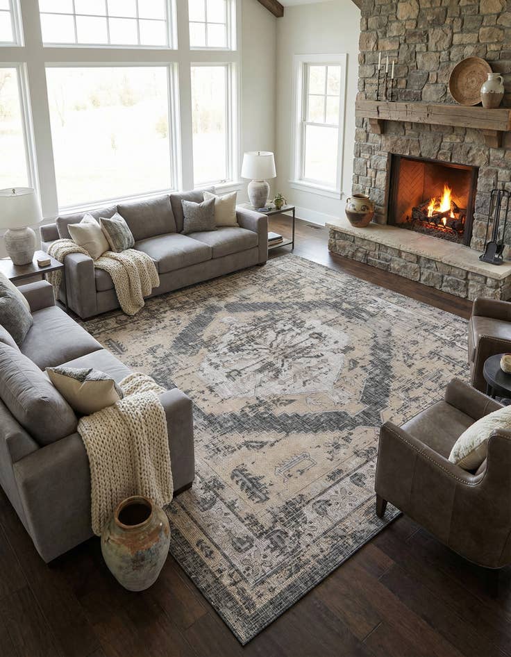 Detail image of 13' x 13'  Washable Traditional Indoor / Outdoor Square Rug