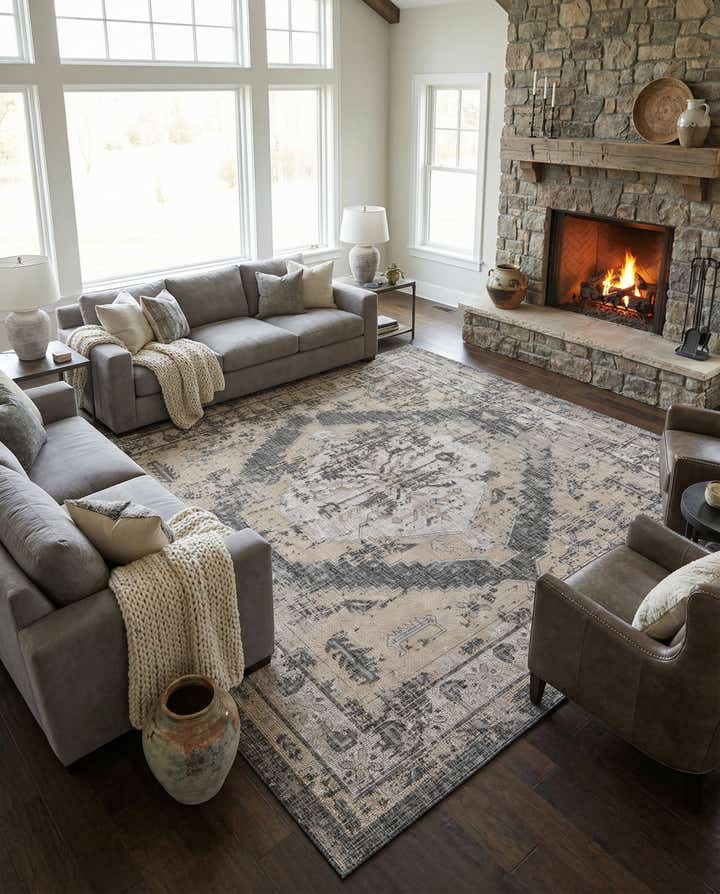 13' x 13' Easy-Clean Traditional Indoor / Outdoor Square Rug