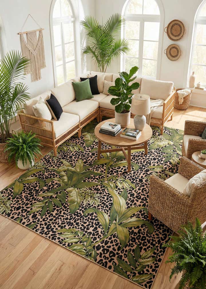 10' x 13' Easy-Clean Botanical Indoor / Outdoor Rug