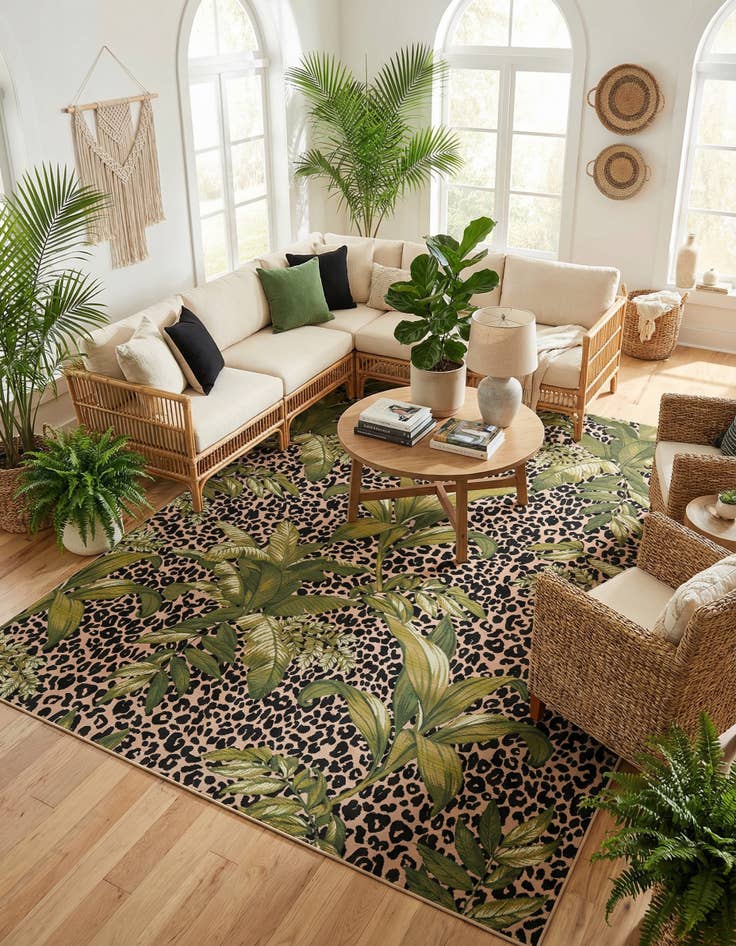 Detail image of 10' x 13' Easy-Clean Botanical Indoor / Outdoor Rug
