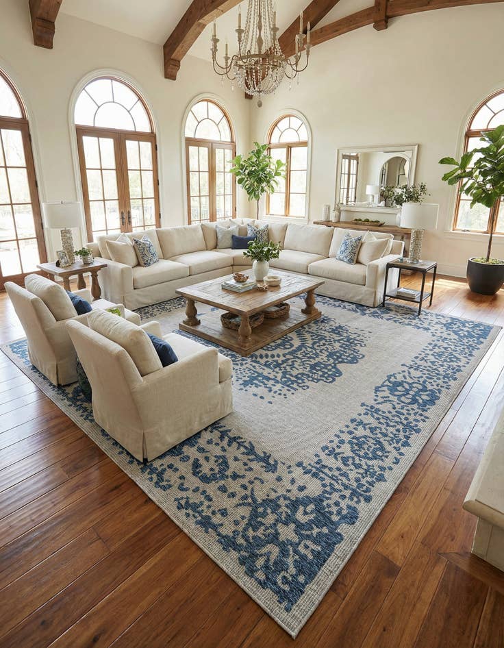 Detail image of 13' x 13'  Washable Traditional Indoor / Outdoor Square Rug