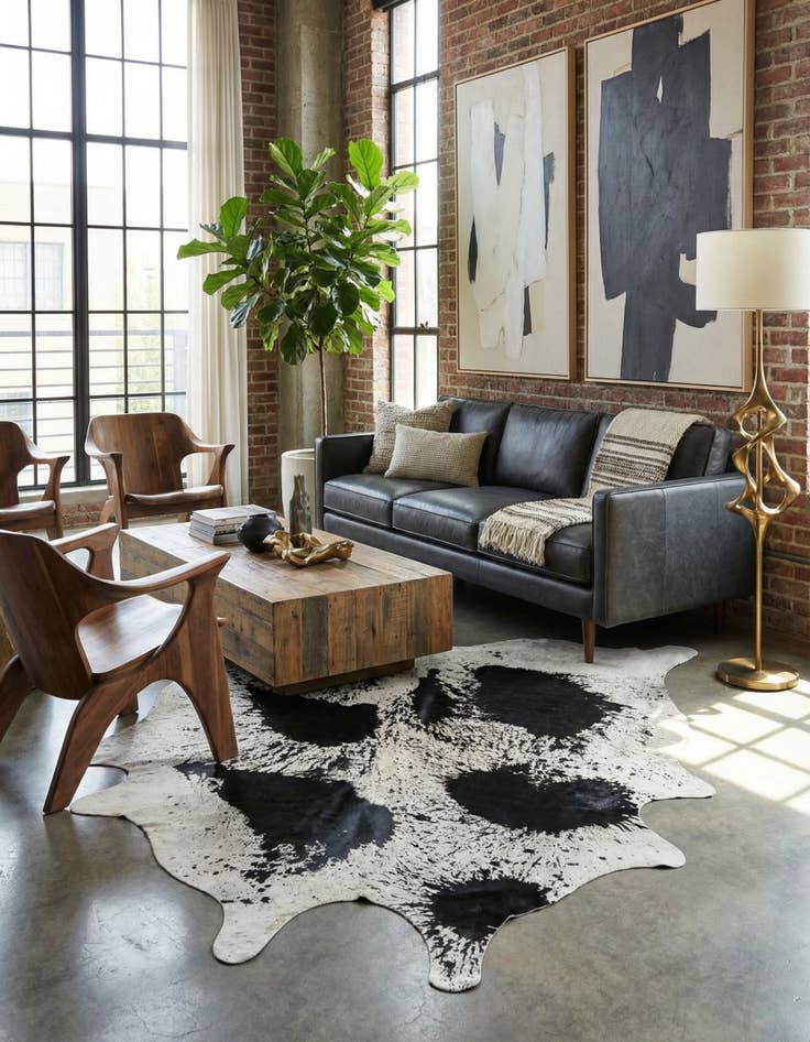 Detail image of 7' 4 x 8' Cowhide Leather Rug
