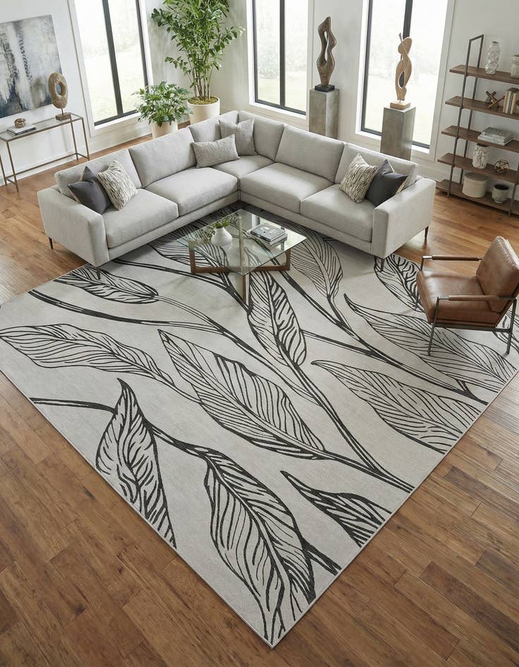 Detail image of 13' x 13'  Washable Botanical Indoor / Outdoor Square Rug