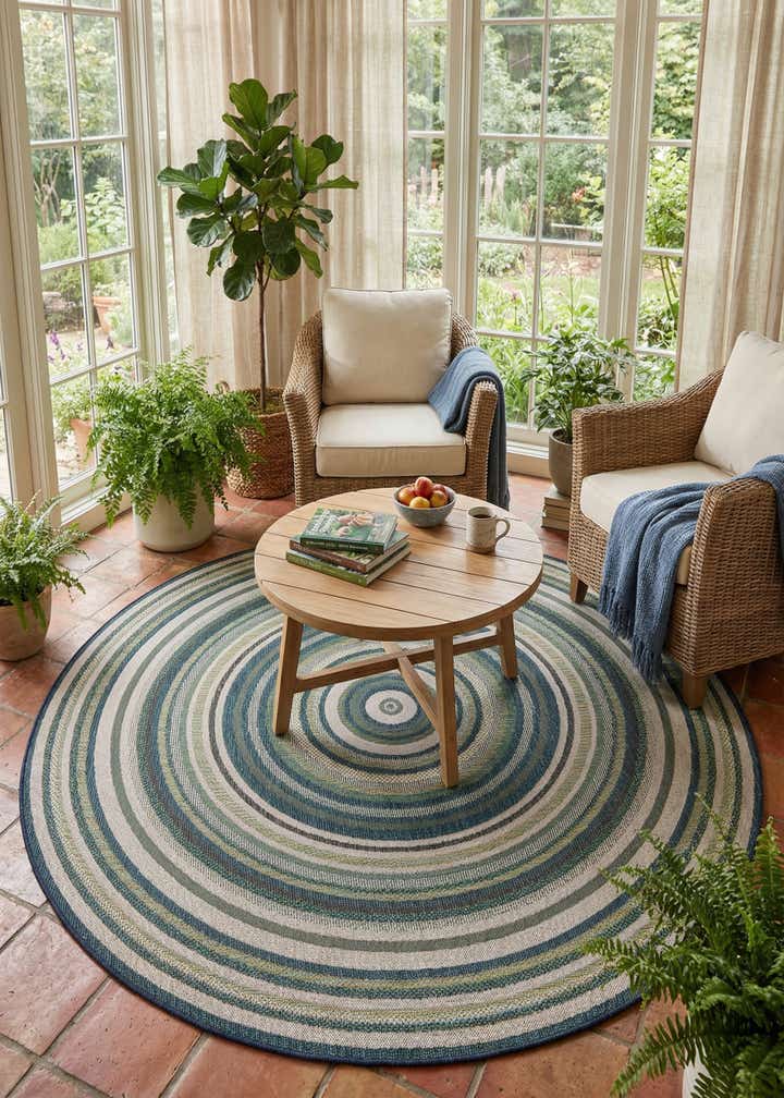 7' 10 x 7' 10 Easy-Clean Baja Indoor / Outdoor Round Rug