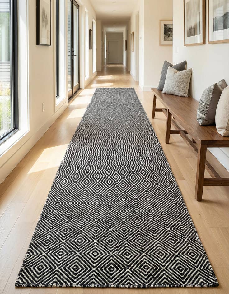 Detail image of 2' 7 x 14' 1  Hand Woven Geo Trellis Flatweave Runner Rug