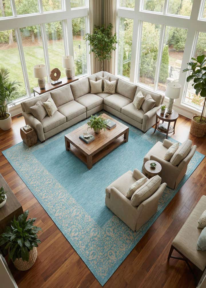 13' x 13' Easy-Clean Border Indoor / Outdoor Square Rug