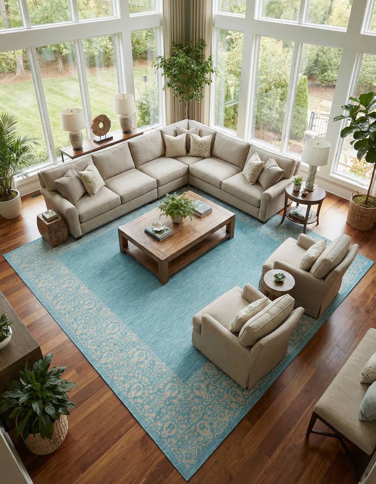Detail image of 13' x 13' Easy-Clean Border Indoor / Outdoor Square Rug