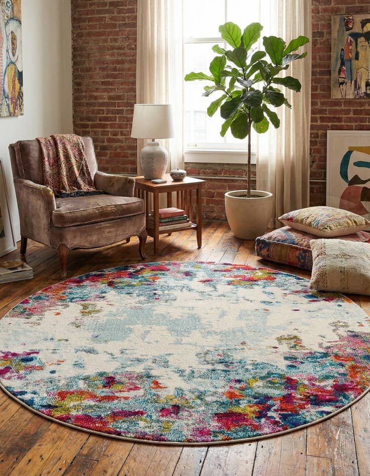Detail image of 5' x 5'  Washable Spectrum Round Rug
