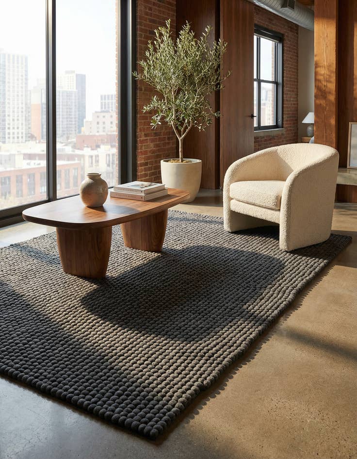 Detail image of 6' 1 x 9' Felt Ball Wool Rug