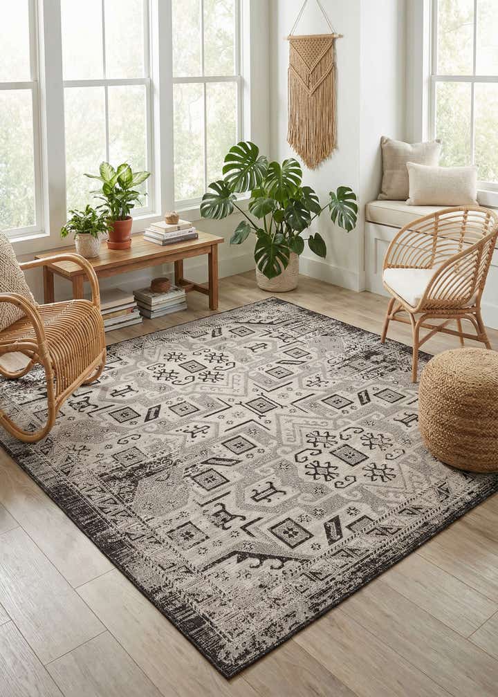 7' 10 x 7' 10 Easy-Clean Aztec Indoor / Outdoor Square Rug