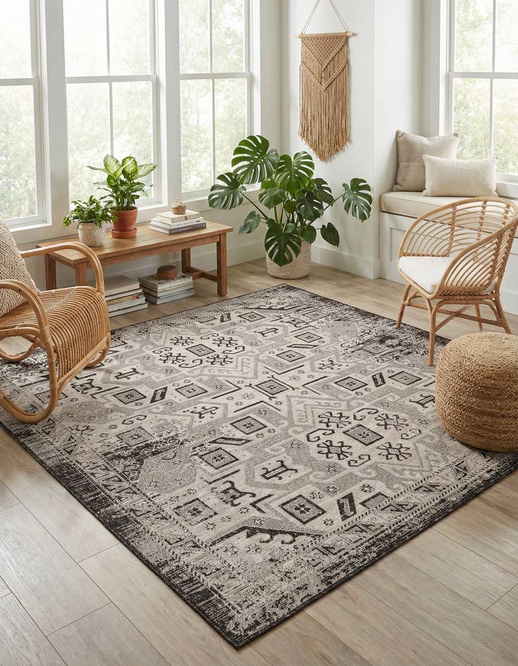 Detail image of 7' 10 x 7' 10 Washable Aztec Indoor / Outdoor Square Rug