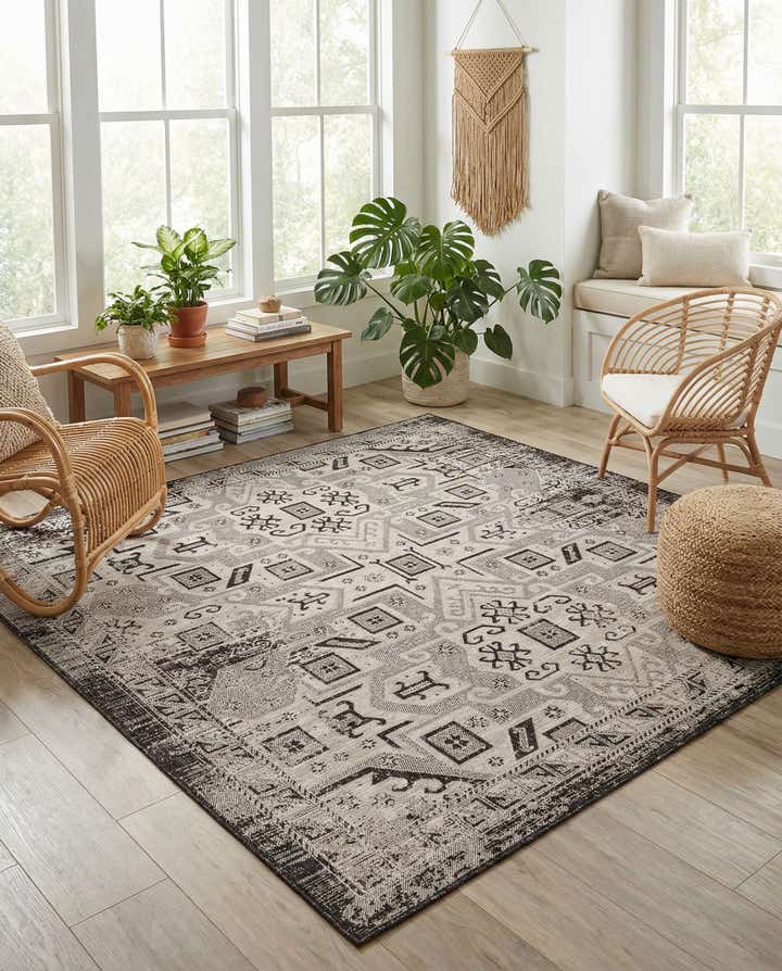 7' 10 x 7' 10 Easy-Clean Aztec Indoor / Outdoor Square Rug