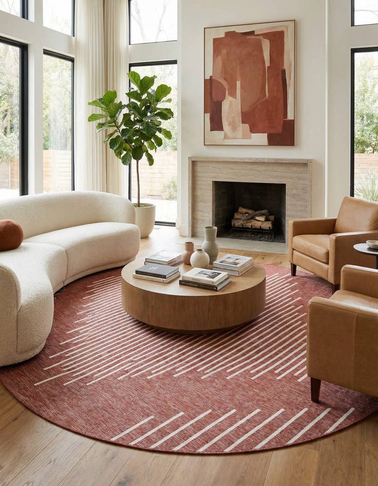 Detail image of 13' x 13'  Washable Modern Indoor / Outdoor Round Rug