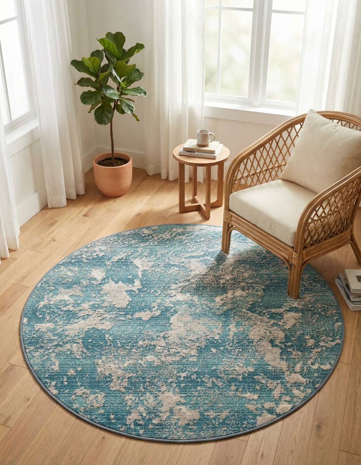 Detail image of 4' x 4'  Washable Modern Indoor / Outdoor Round Rug