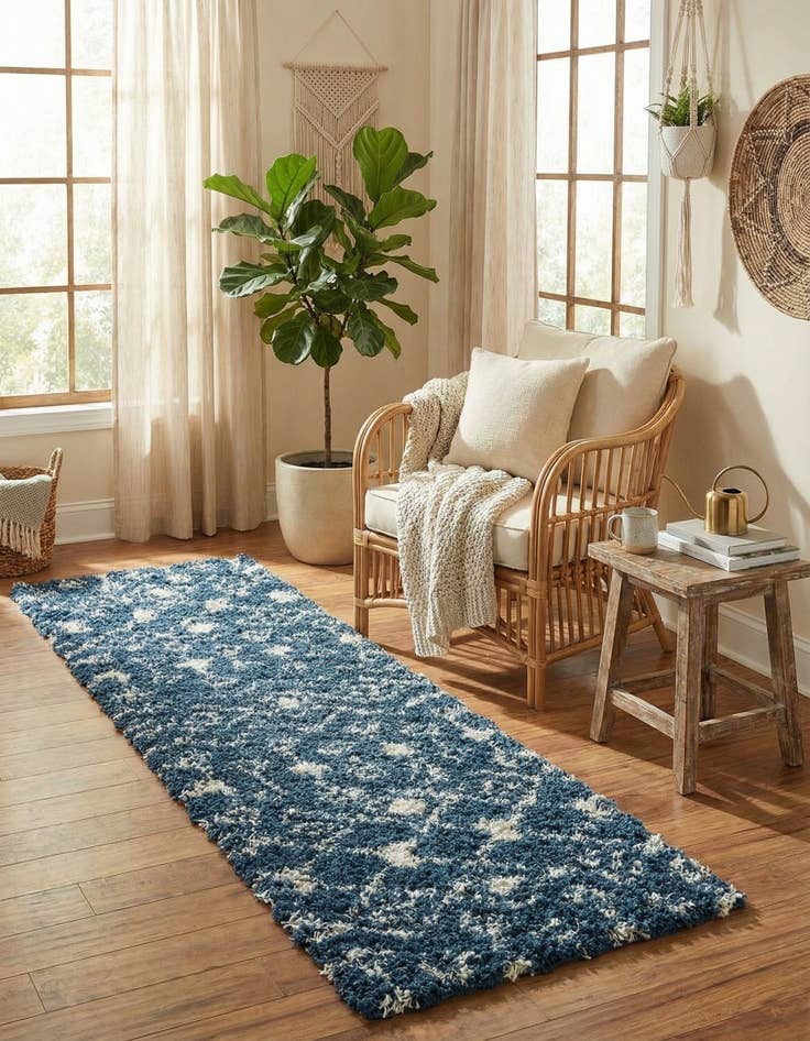 Detail image of 2' x 7' Moroccan Trellis Shag Runner Rug