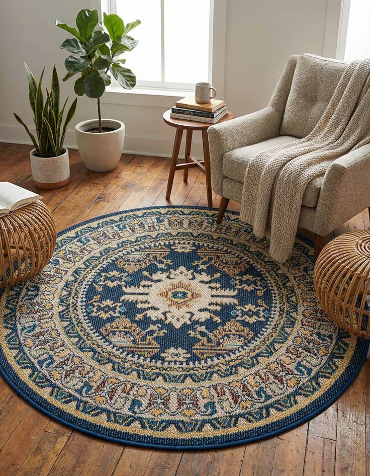 Detail image of 4' x 4'  Washable Baja Indoor / Outdoor Round Rug