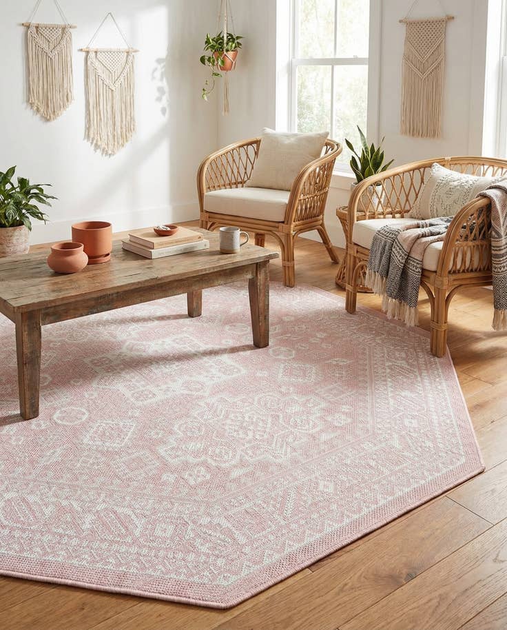 Detail image of 5' 3 x 5' 3 Easy-Clean Aztec Indoor / Outdoor Octagon Rug