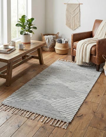 Light Gray Hand Woven Chindi Cotton Rug