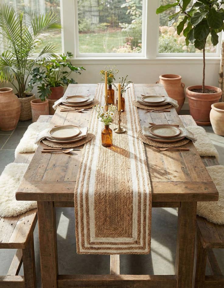 Detail image of 1' 2 x 10'  Hand Braided Jute Table Runner Rug