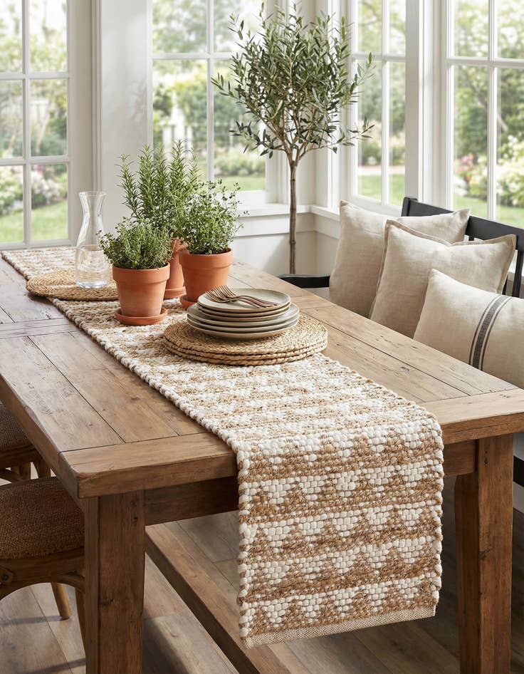 Detail image of 1' 2 x 4' 1  Hand Woven Chindi Jute Table Runner Rug