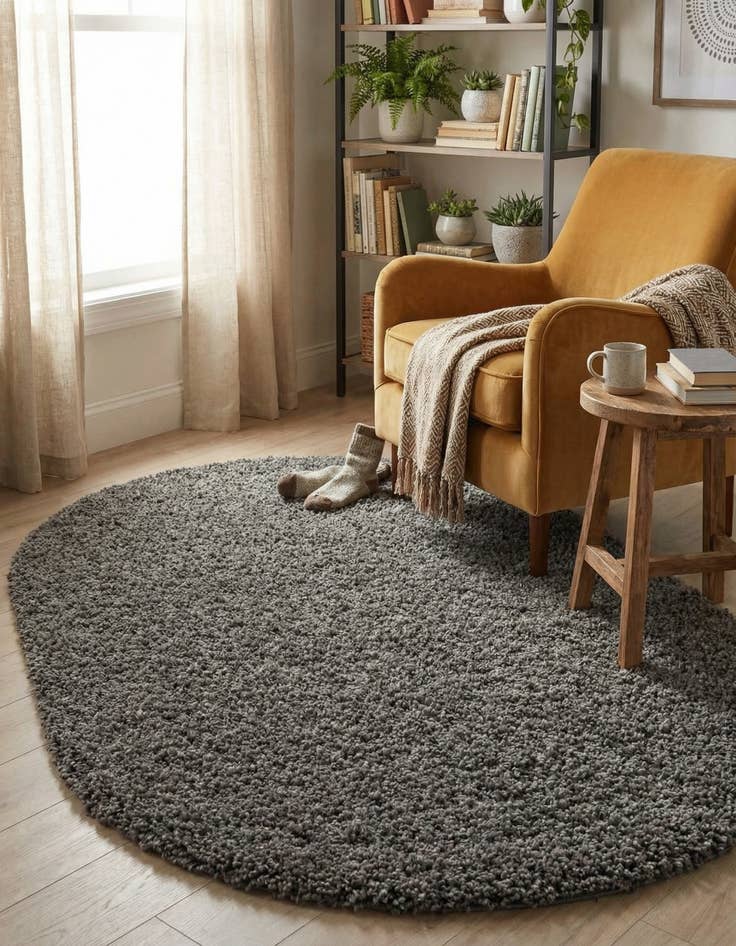 Detail image of 4' x 6' Solid Shag Oval Rug