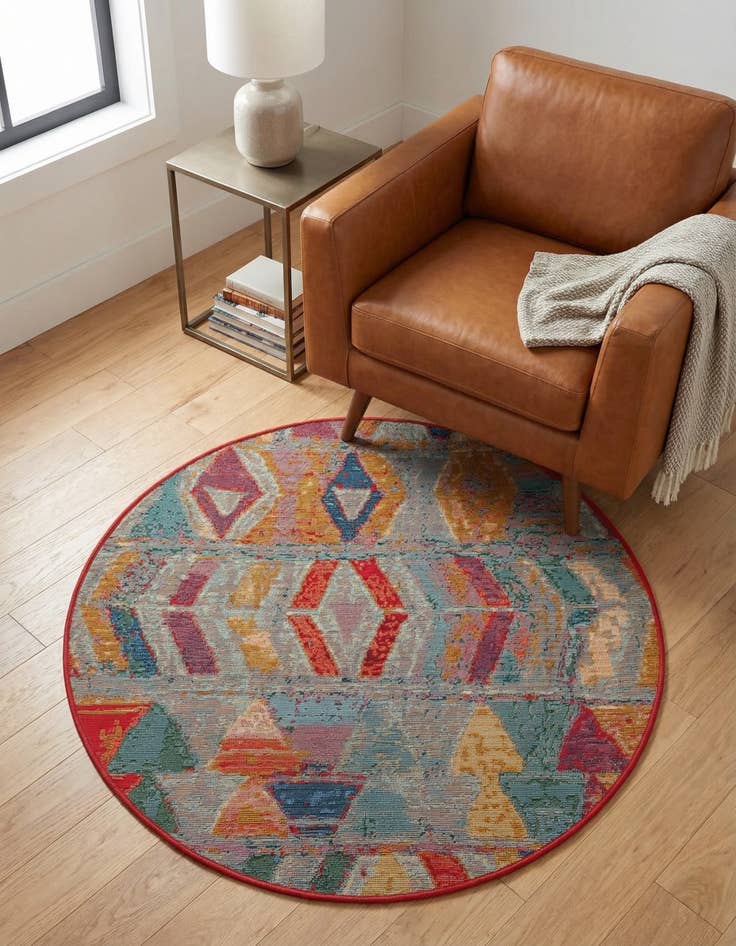 Detail image of 3' x 3' Easy-Clean Modern Indoor / Outdoor Round Rug